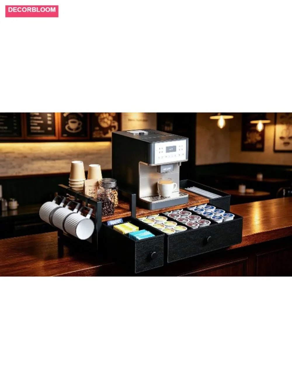 52 Capacity Coffee Pod Drawer with Mug Rack, Countertop K Cup Organizer